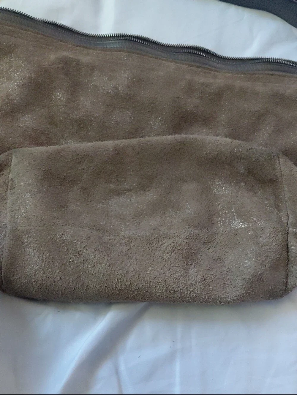 Vintage Natasha Durham Original Hobo Bag Suede Espresso Brown Metallic Dusted